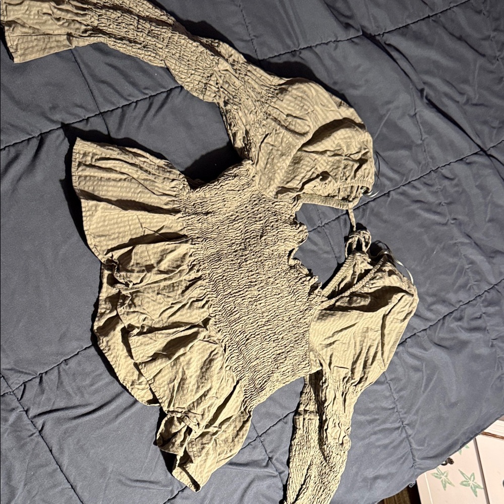 Topshop Olive Green Smocked Top